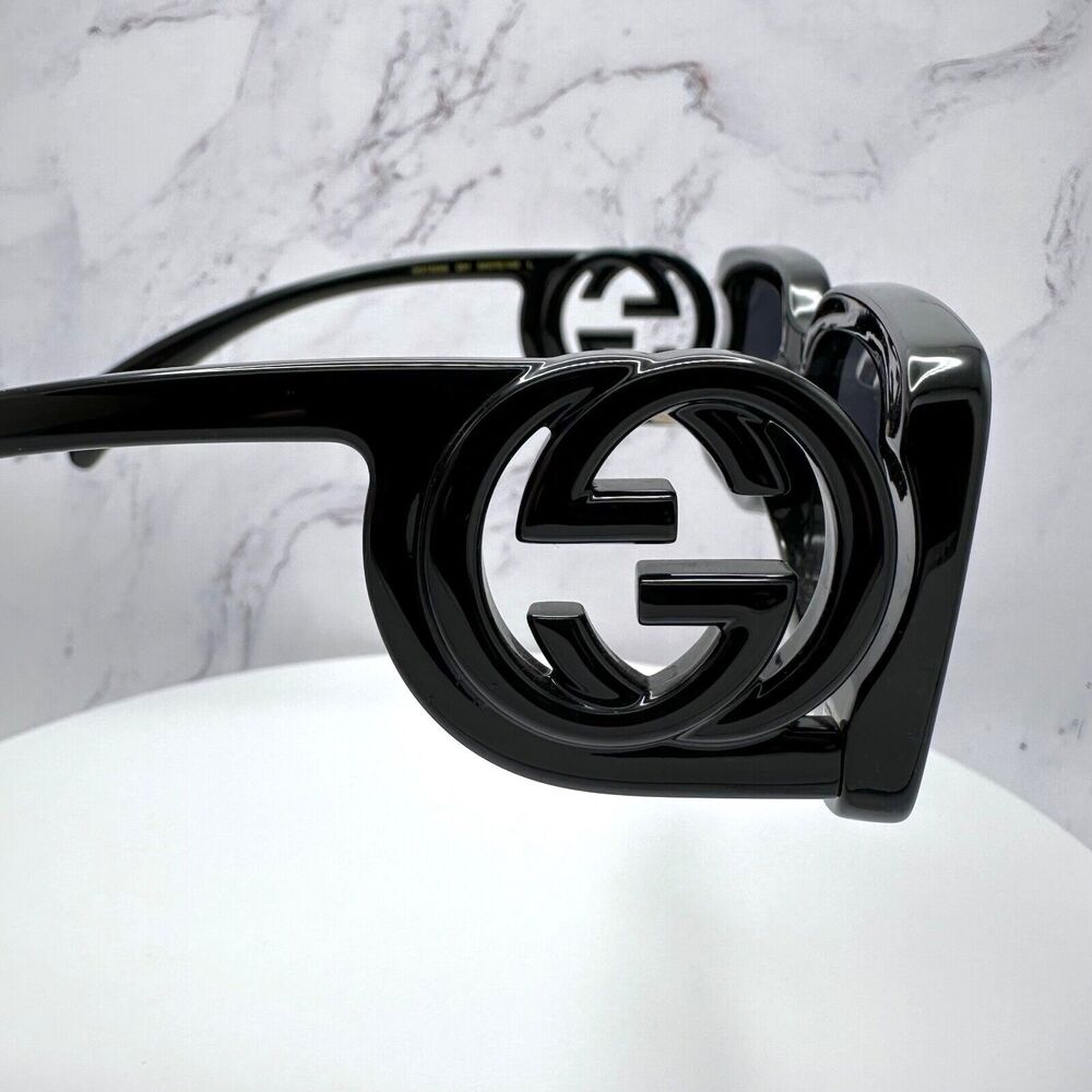New Gucci Sunglasses Black Rectangle Square GG Logo Triple Black 54mm - Picture 13 of 16